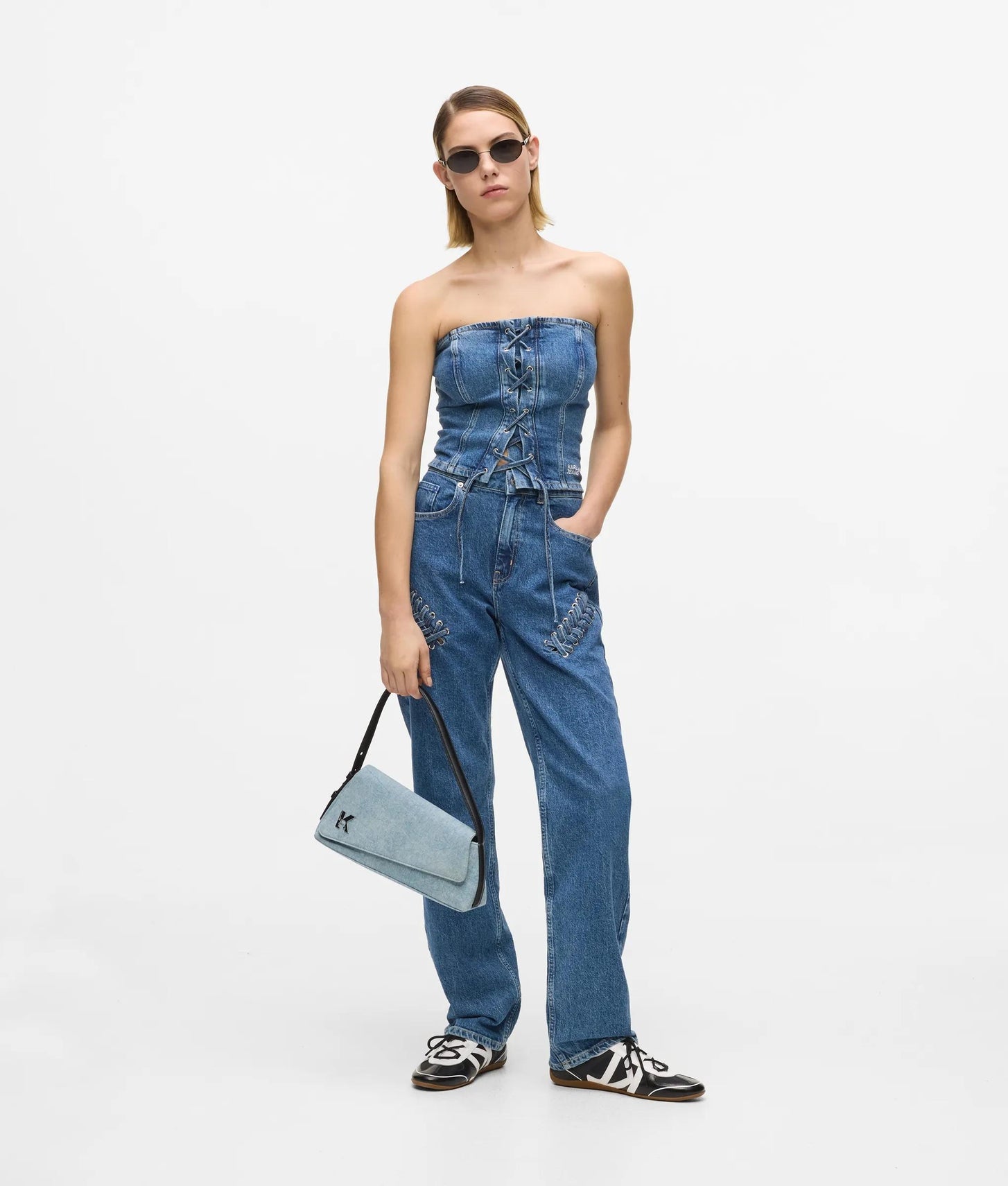 KarlLagerfeld Geo Denim Flap Bag Acid Light Blue