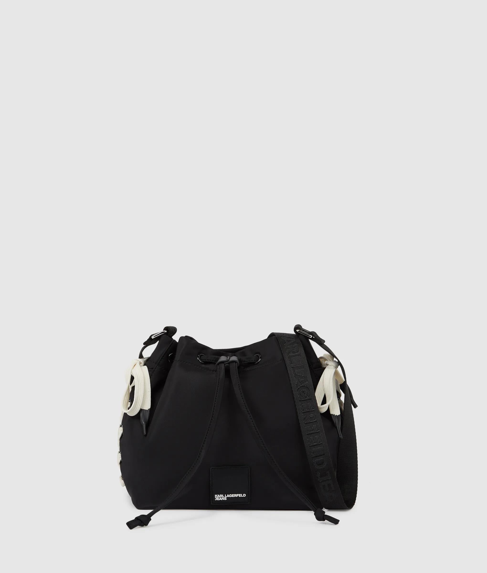 KarlLagerfeld Nylon Lace-Up Bucket Bag Black