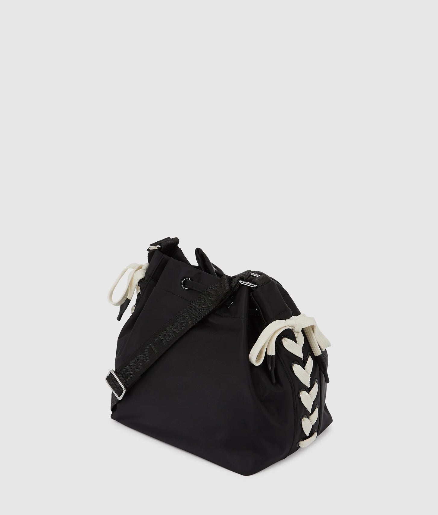 KarlLagerfeld Nylon Lace-Up Bucket Bag Black