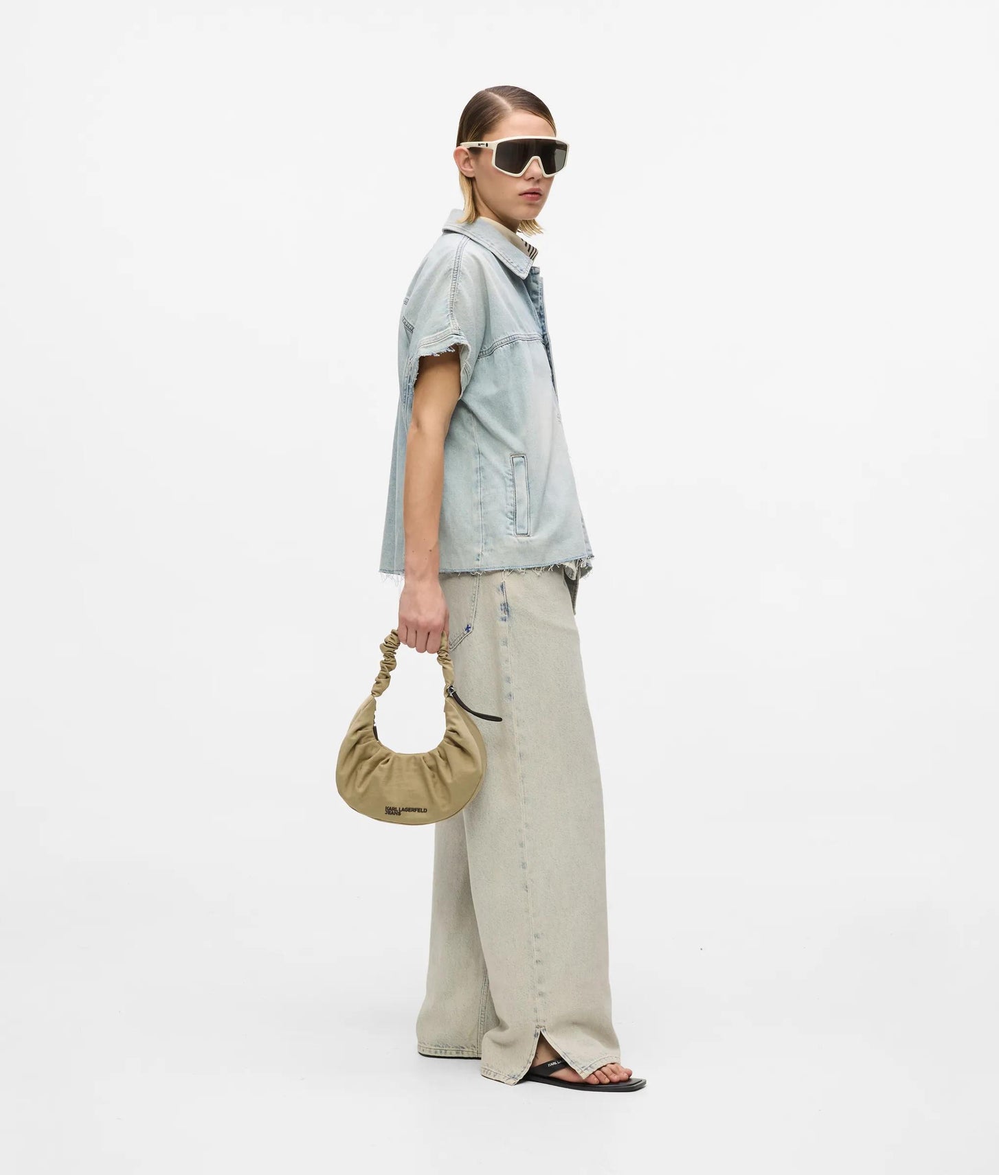 KarlLagerfeld Gathered Small Hobo Bag Travertine