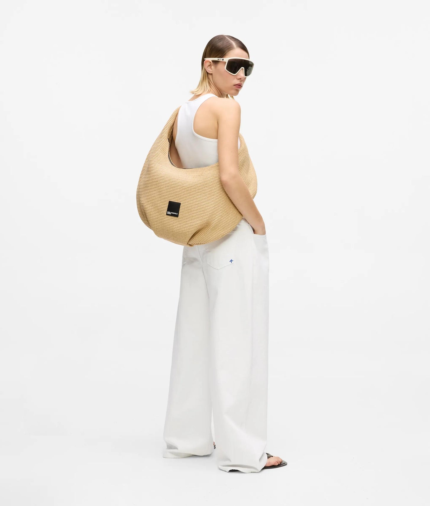 KarlLagerfeld Woven Large Hobo Bag Natural