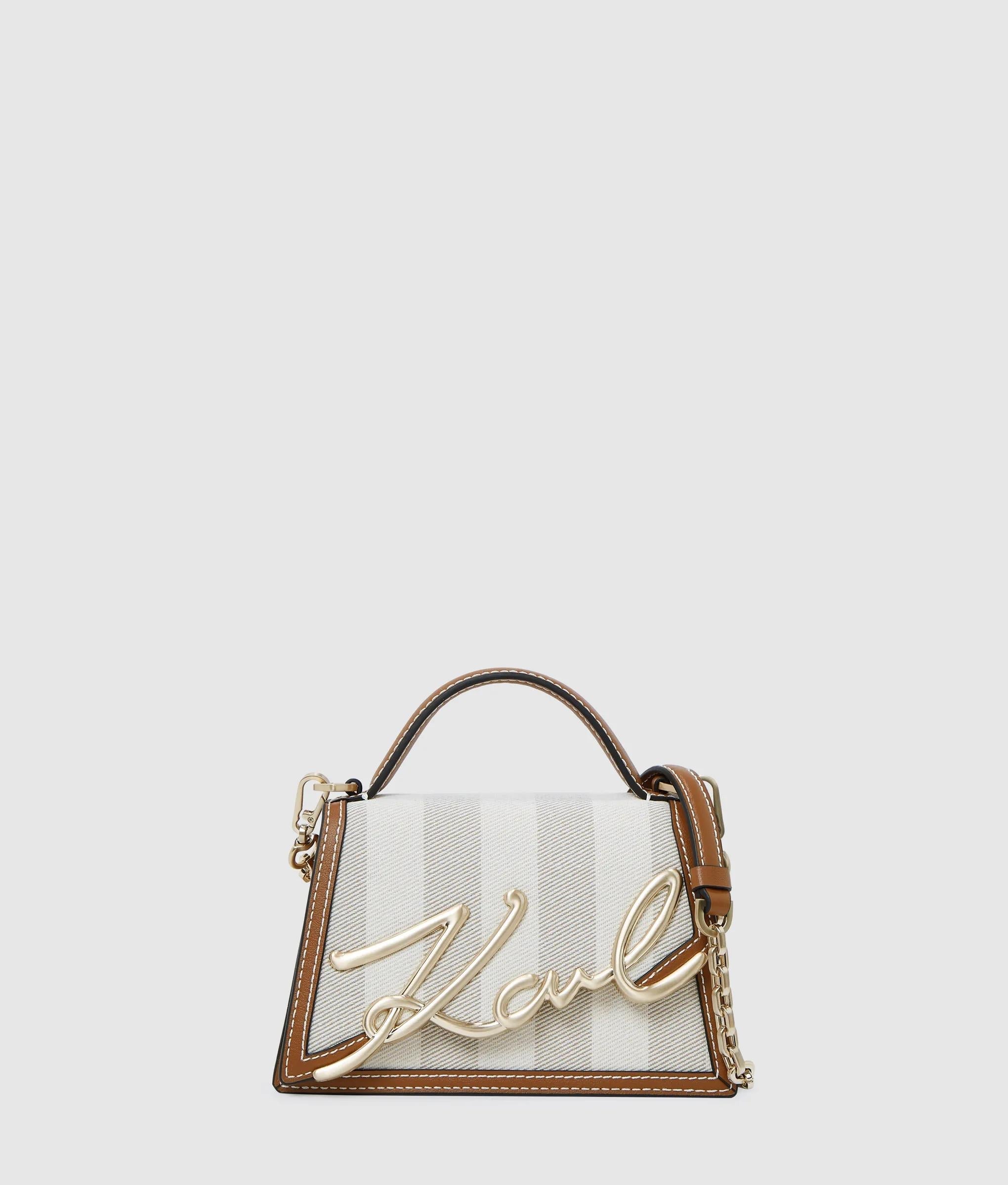 KarlLagerfeld Ksignature Striped Crossbody Bag Natural Canvas Tan