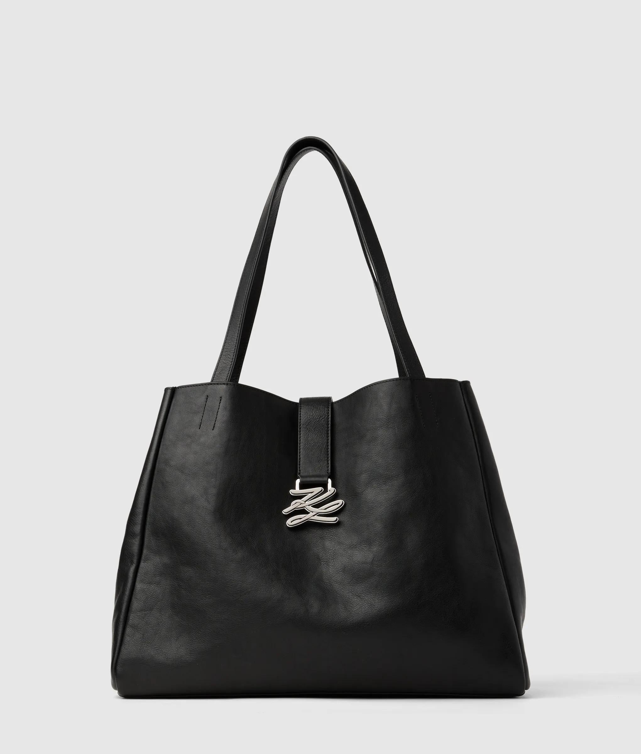 KarlLagerfeld Kautograph Swing Large Tote Bag Black-Gunmetal