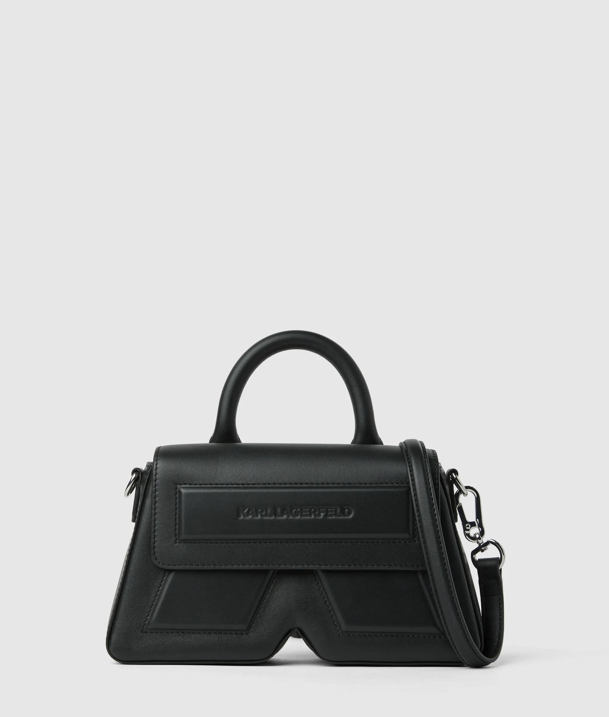 KarlLagerfeld Ikon K Leather Top Handle Bag Black-Nickel