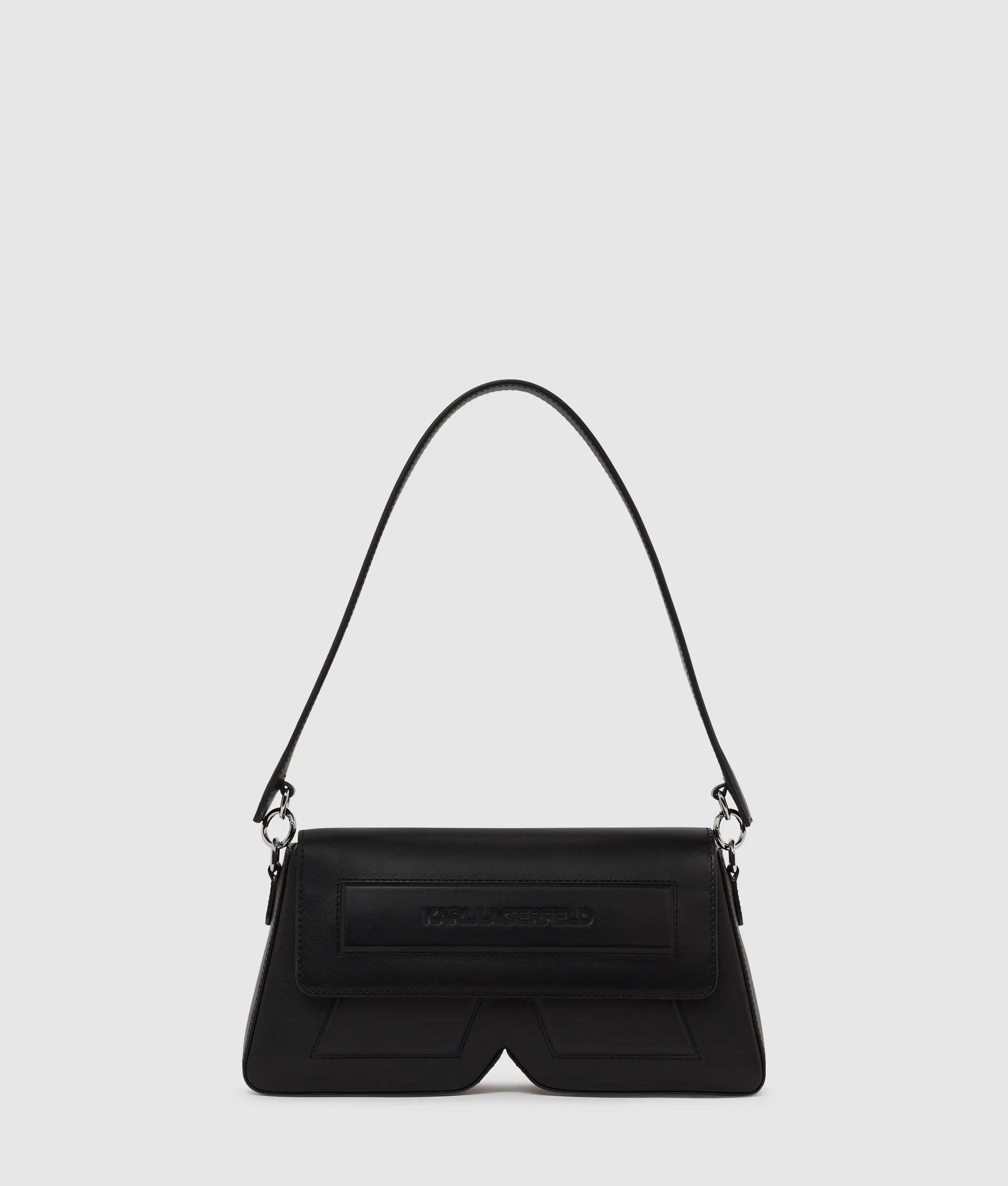 KarlLagerfeld Ikon K Leather Shoulder Bag Black-Nickel