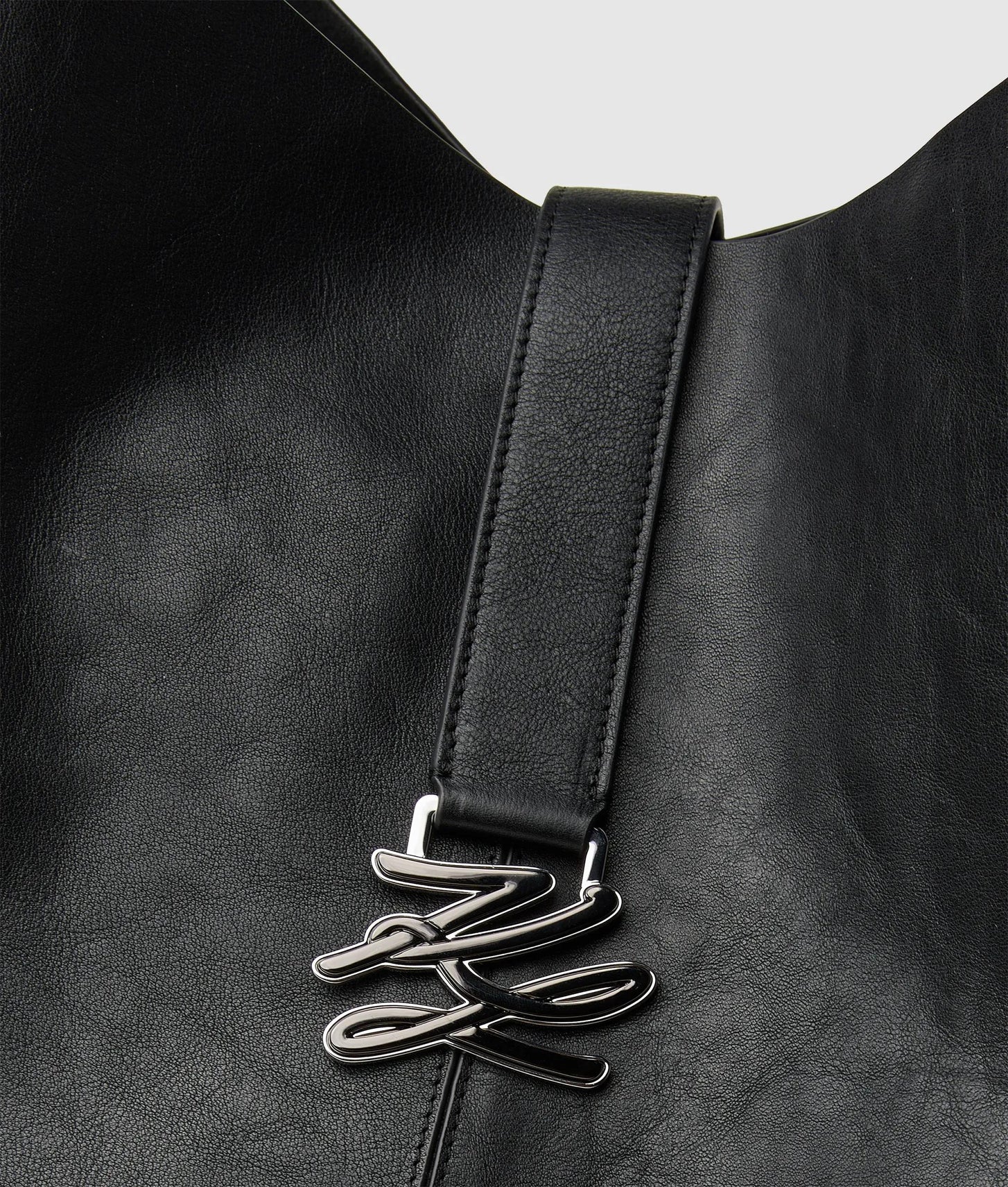 KarlLagerfeld Kautograph Swing Oversized Hobo Bag Black-Gunmetal