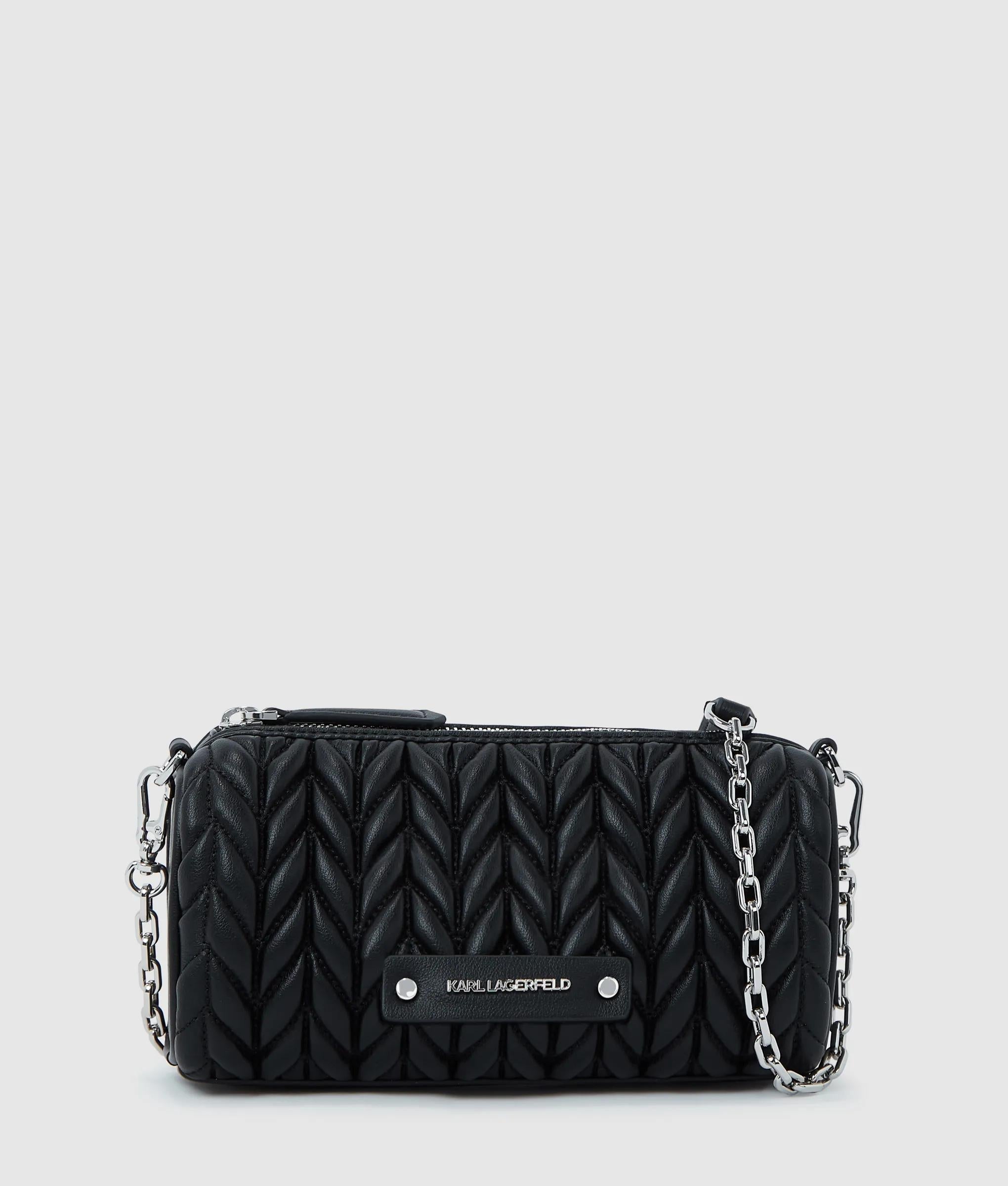 KarlLagerfeld Kweave Barrel Crossbody Bag Black-Nickel