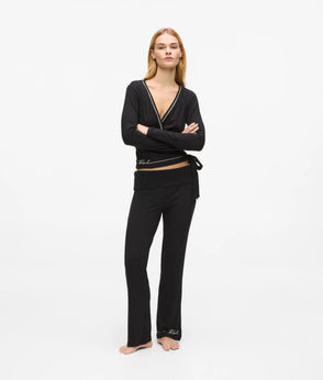 Karl Lagerfeld Signature Loungewear Wrap Top Black