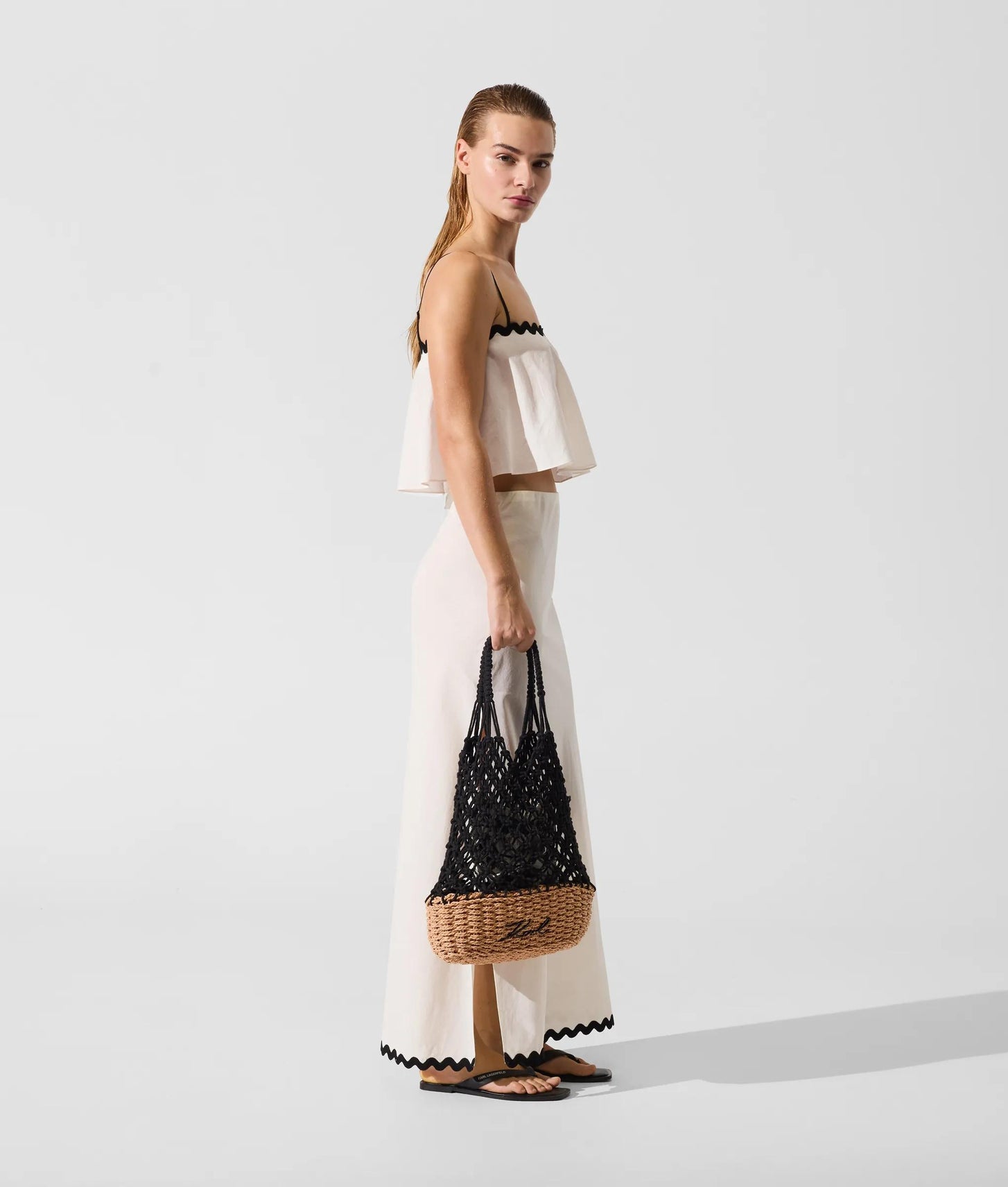 KarlLagerfeld Signature Macramé Beach Bag Natural/Black