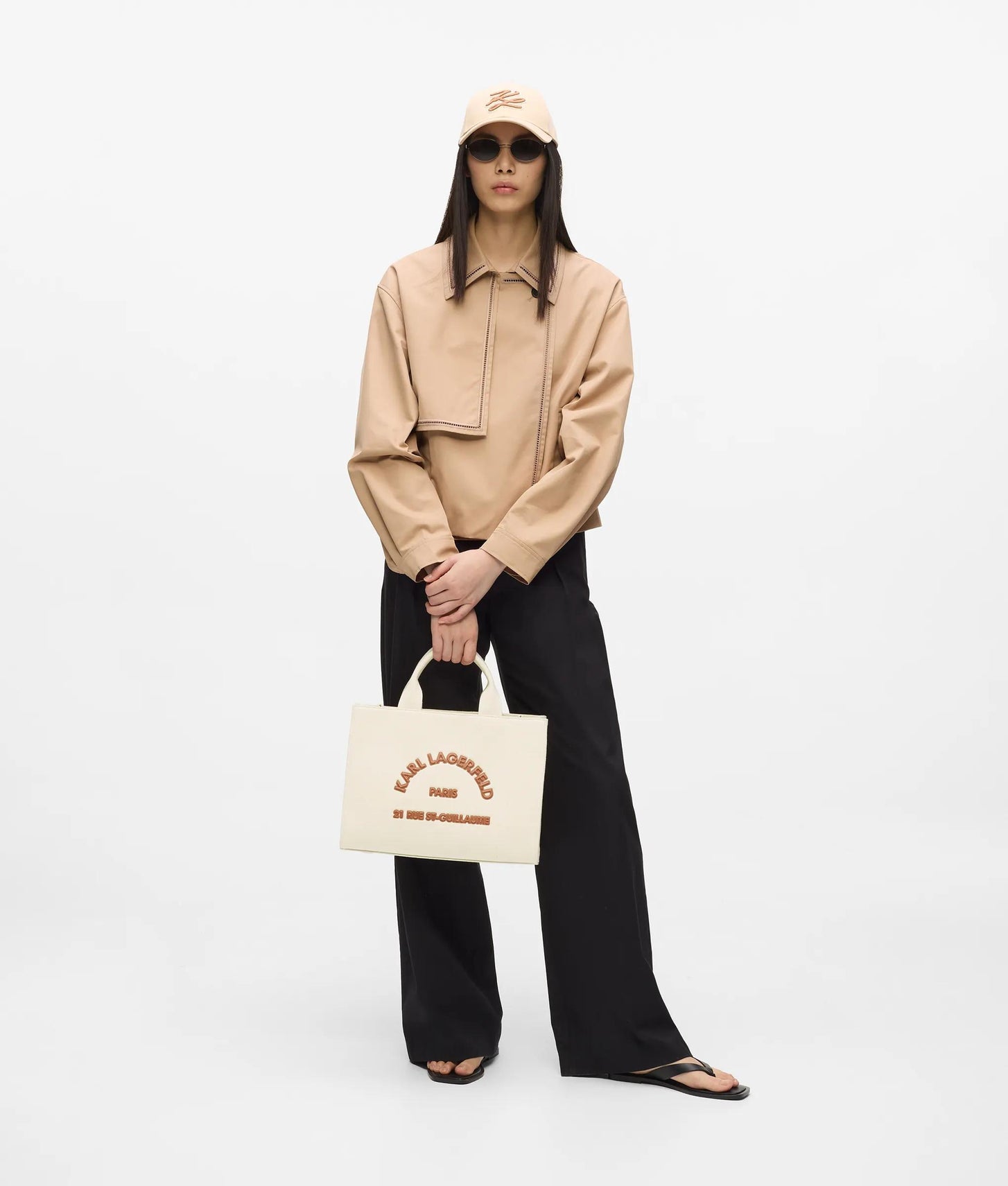 KarlLagerfeld Rue St-Guillaume Square Patch Medium Tote Bag Natural