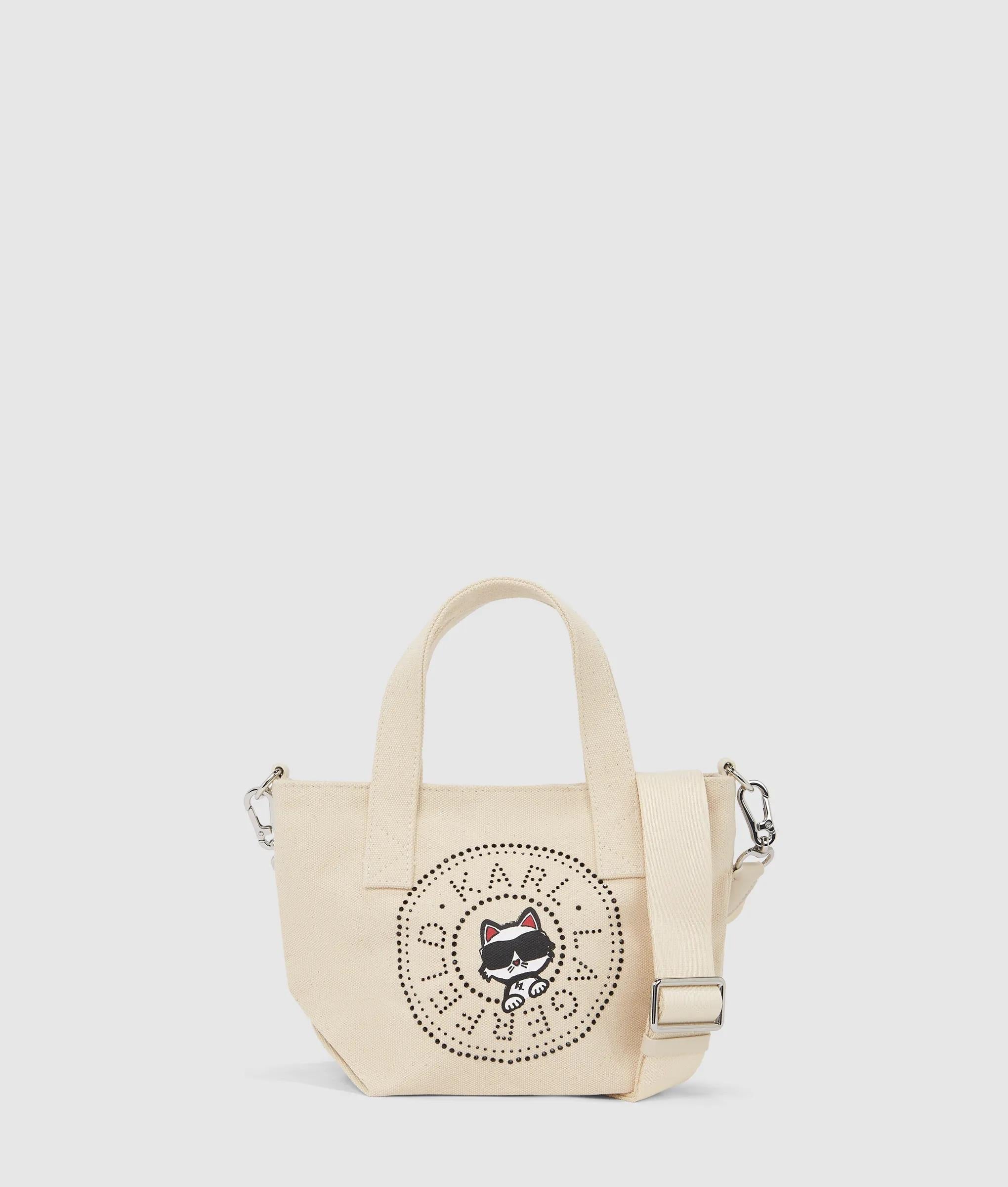 KarlLagerfeld Ikon Circle Choupette Rhinestones Shopper Off White