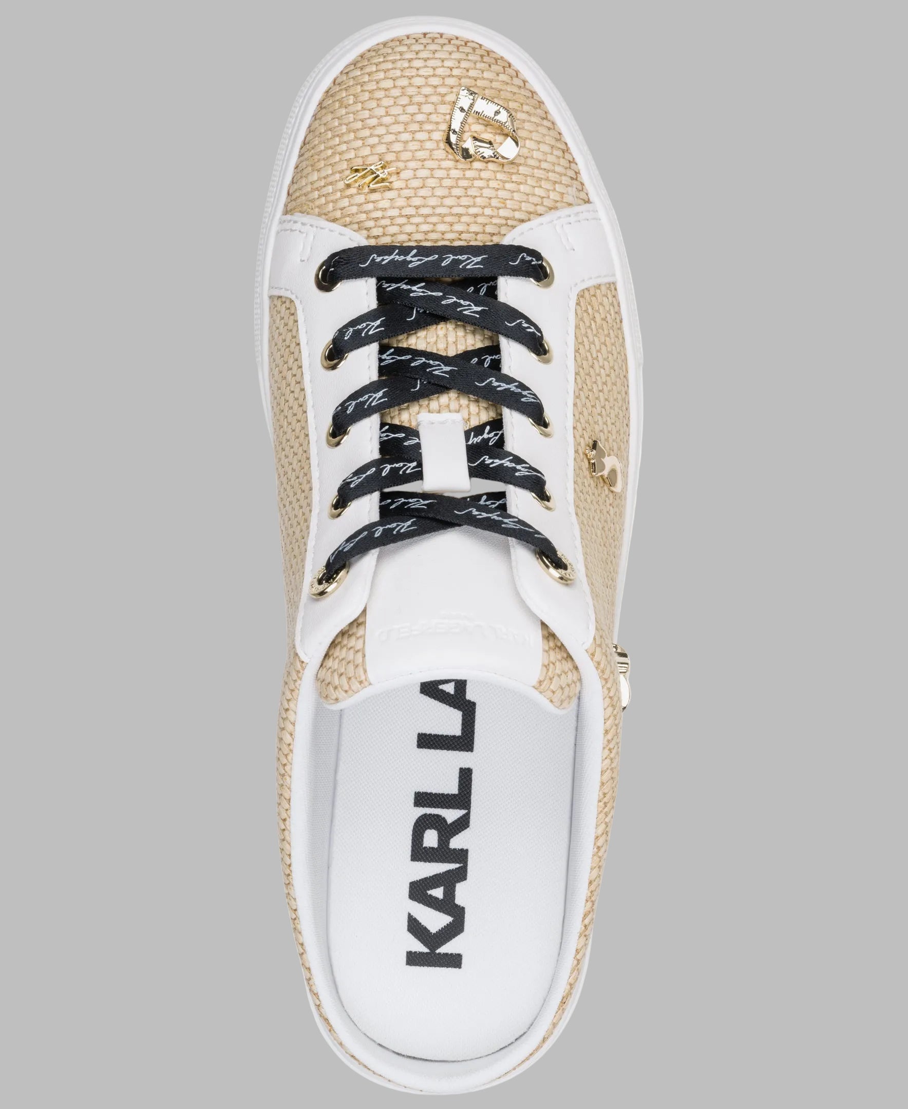 KarlLagerfeld Cambria atelier mule with pins natural/brt wht