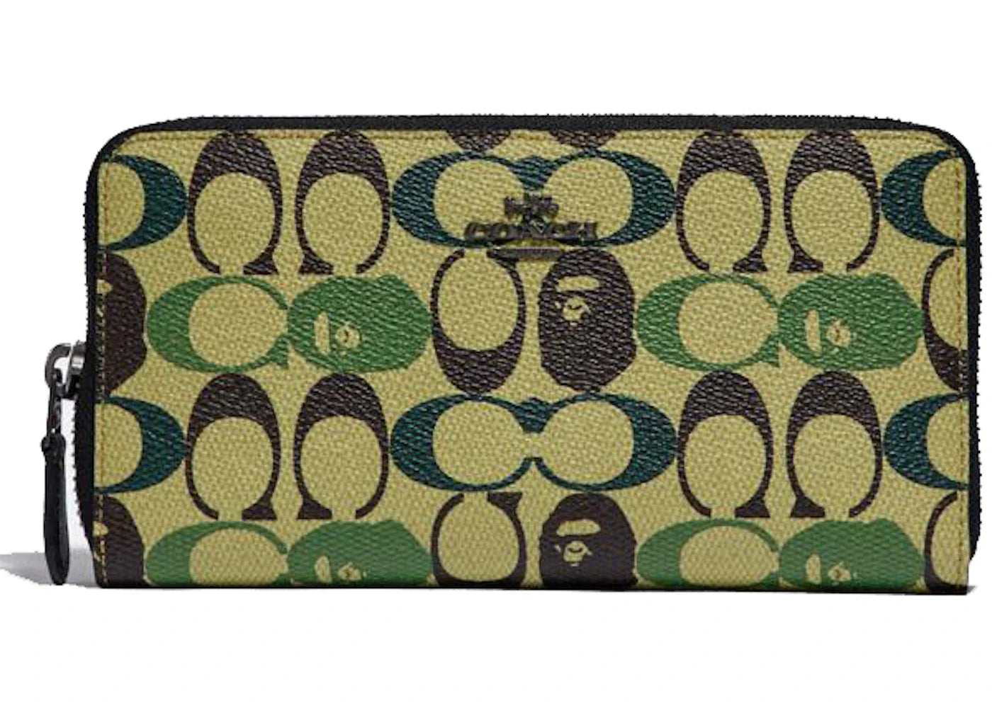 Coach X Bape Accordion Zip Wallet Signature Canvas With Ape Head Black Copper/Camo Multi