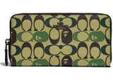 Coach X Bape Accordion Zip Wallet Signature Canvas With Ape Head Black Copper/Camo Multi