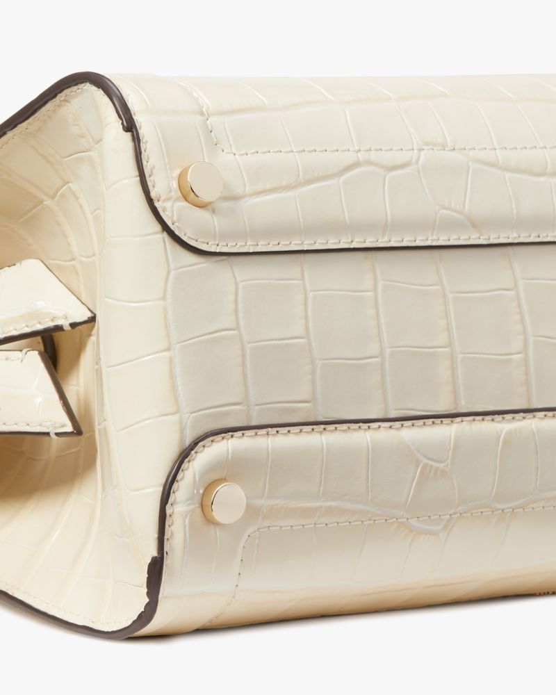 KateSpade Knott Croc embossed Medium Zip top Satchel Halo White