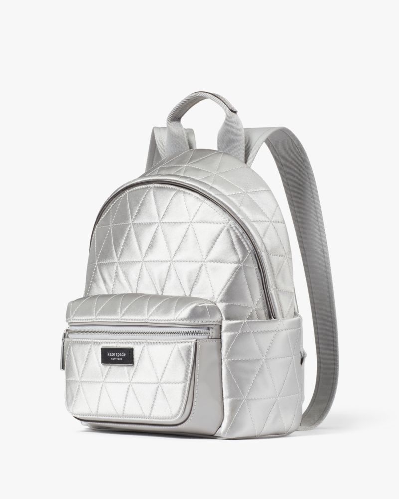 KateSpade Sam Icon Quilted Satin Small Backpack Silver