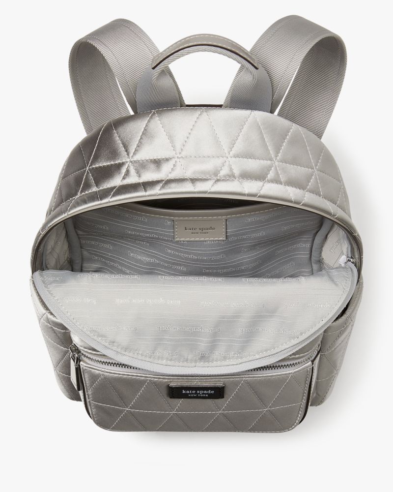 KateSpade Sam Icon Quilted Satin Small Backpack Silver