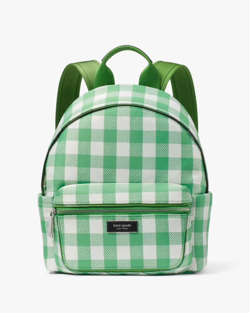 KateSpade Sam Icon Gingham Printed Fabric Small Backpack Candy Grass Multi