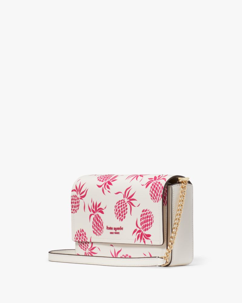 KateSpade Morgan Pineapple Embossed Flap Chain Wallet Cream Multi