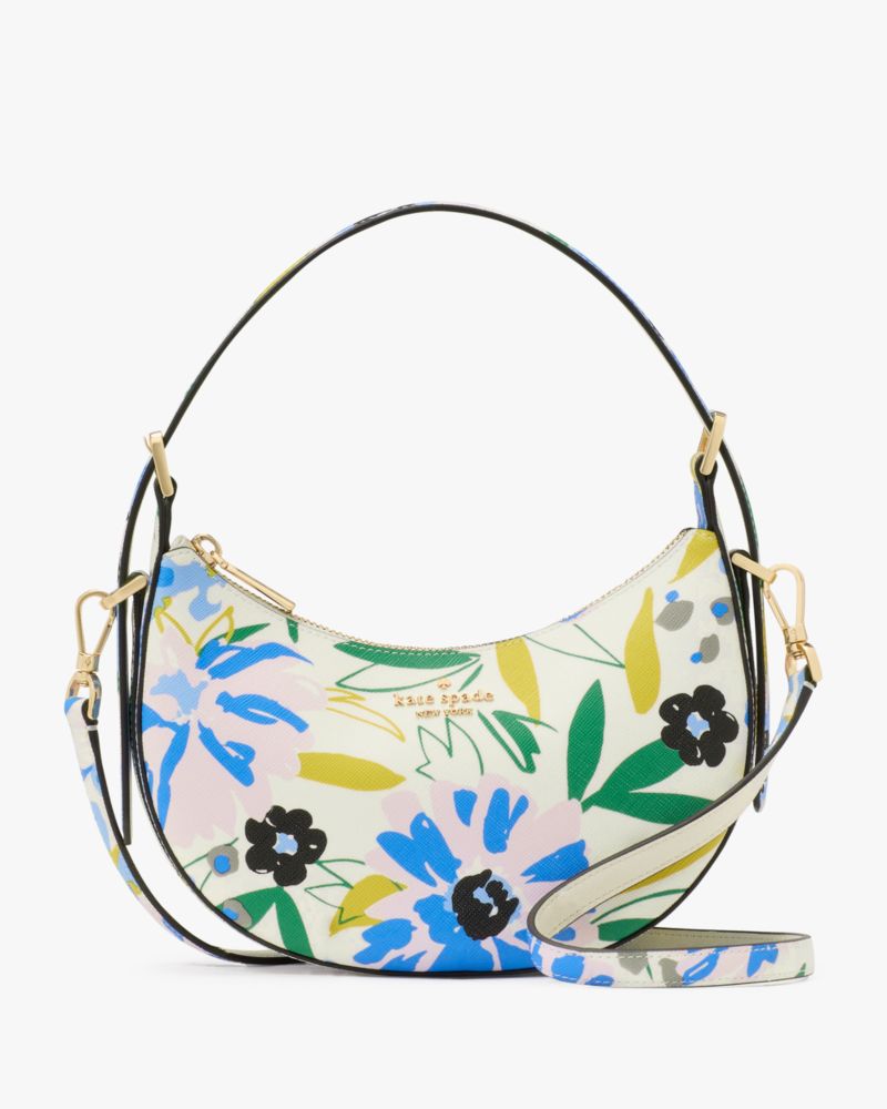 KateSpade Madison Floral Crescent Shoulder Bag Cream Multi
