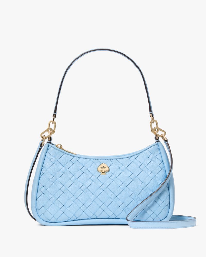 KateSpade Kayla Woven Leather Small Convertible Shoulder Bag Montauk Blue