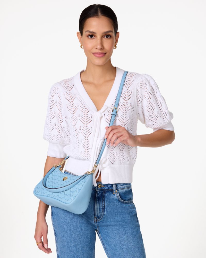 KateSpade Kayla Woven Leather Small Convertible Shoulder Bag Montauk Blue