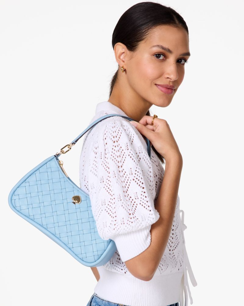 KateSpade Kayla Woven Leather Small Convertible Shoulder Bag Montauk Blue