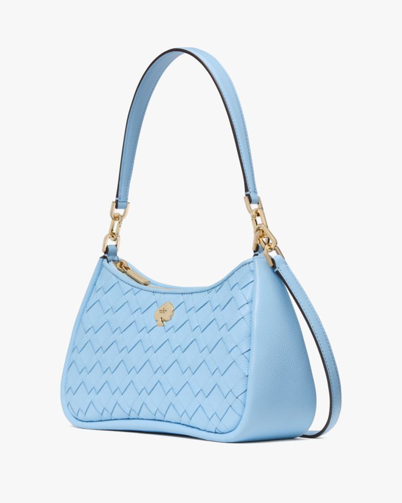 KateSpade Kayla Woven Leather Small Convertible Shoulder Bag Montauk Blue