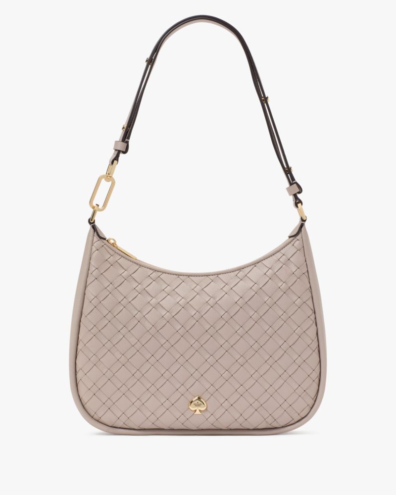 KateSpade Kayla Woven Leather Large Shoulder Bag Cozy Grey