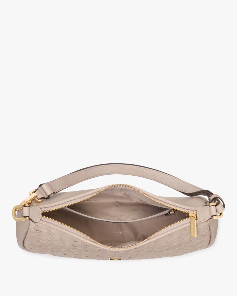 KateSpade Kayla Woven Leather Large Shoulder Bag Cozy Grey