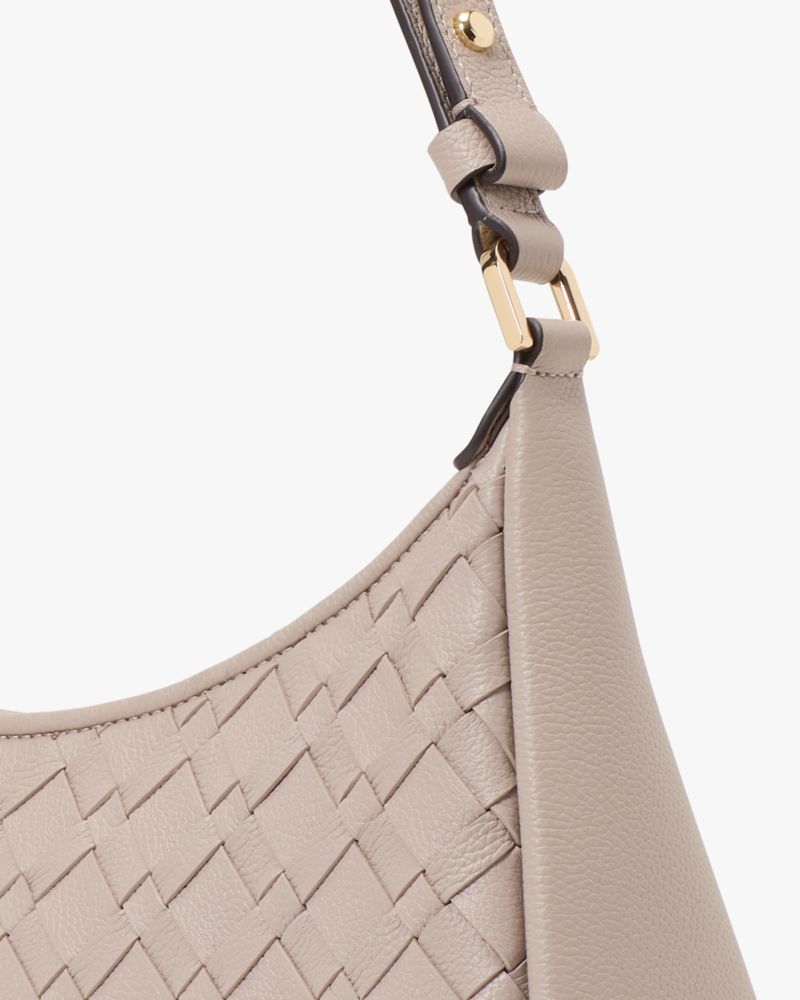 KateSpade Kayla Woven Leather Large Shoulder Bag Cozy Grey