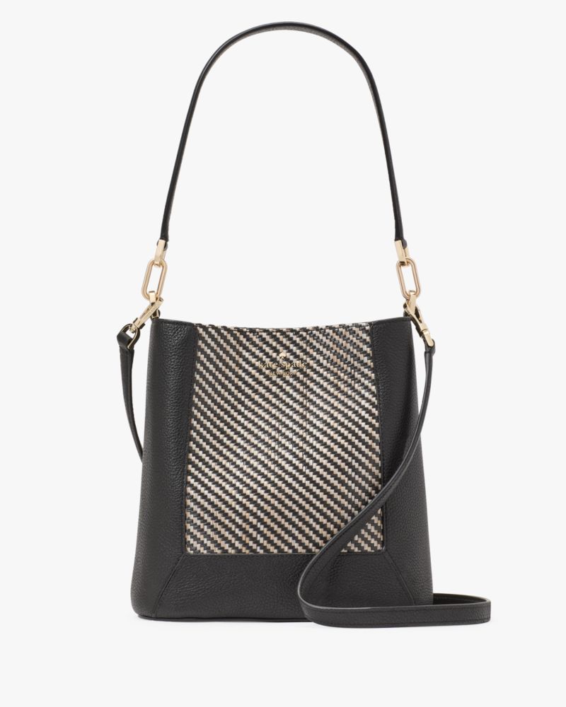 KateSpade Lena Straw Bucket Bag Black Multi