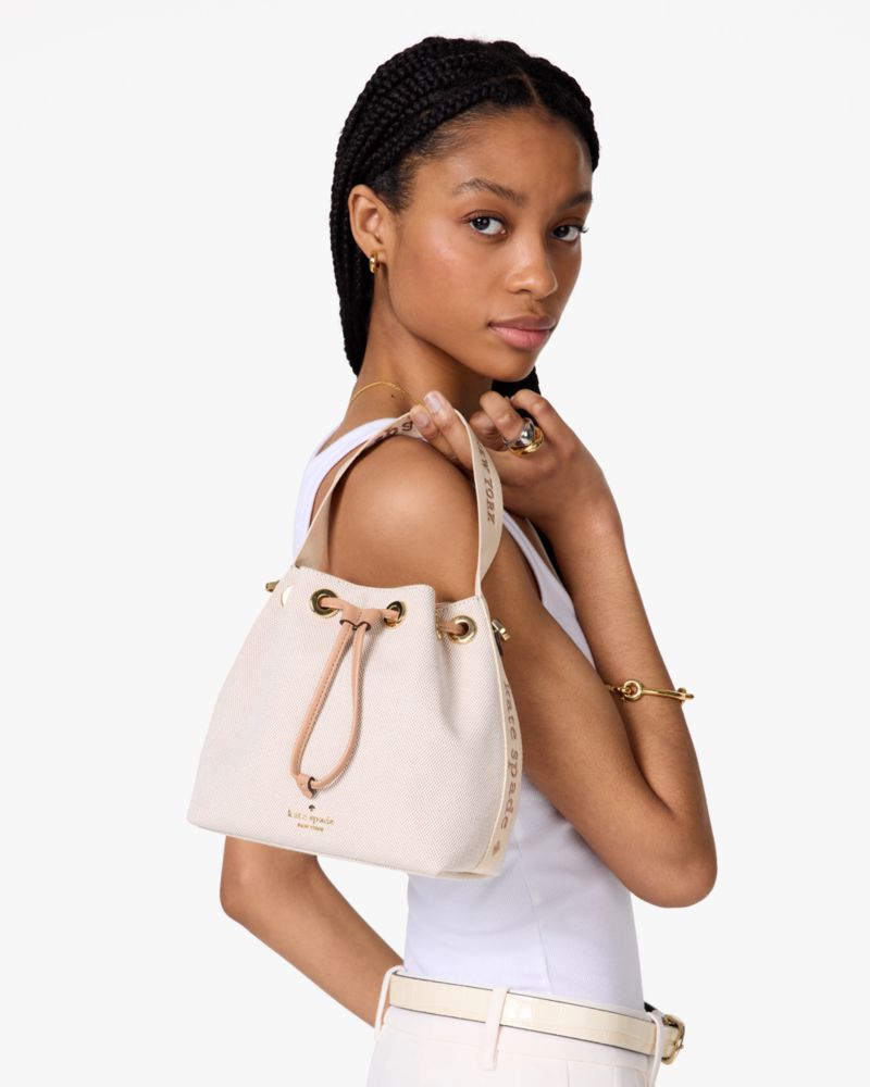 KateSpade Kip Canvas Bucket Bag Light Fawn Multi