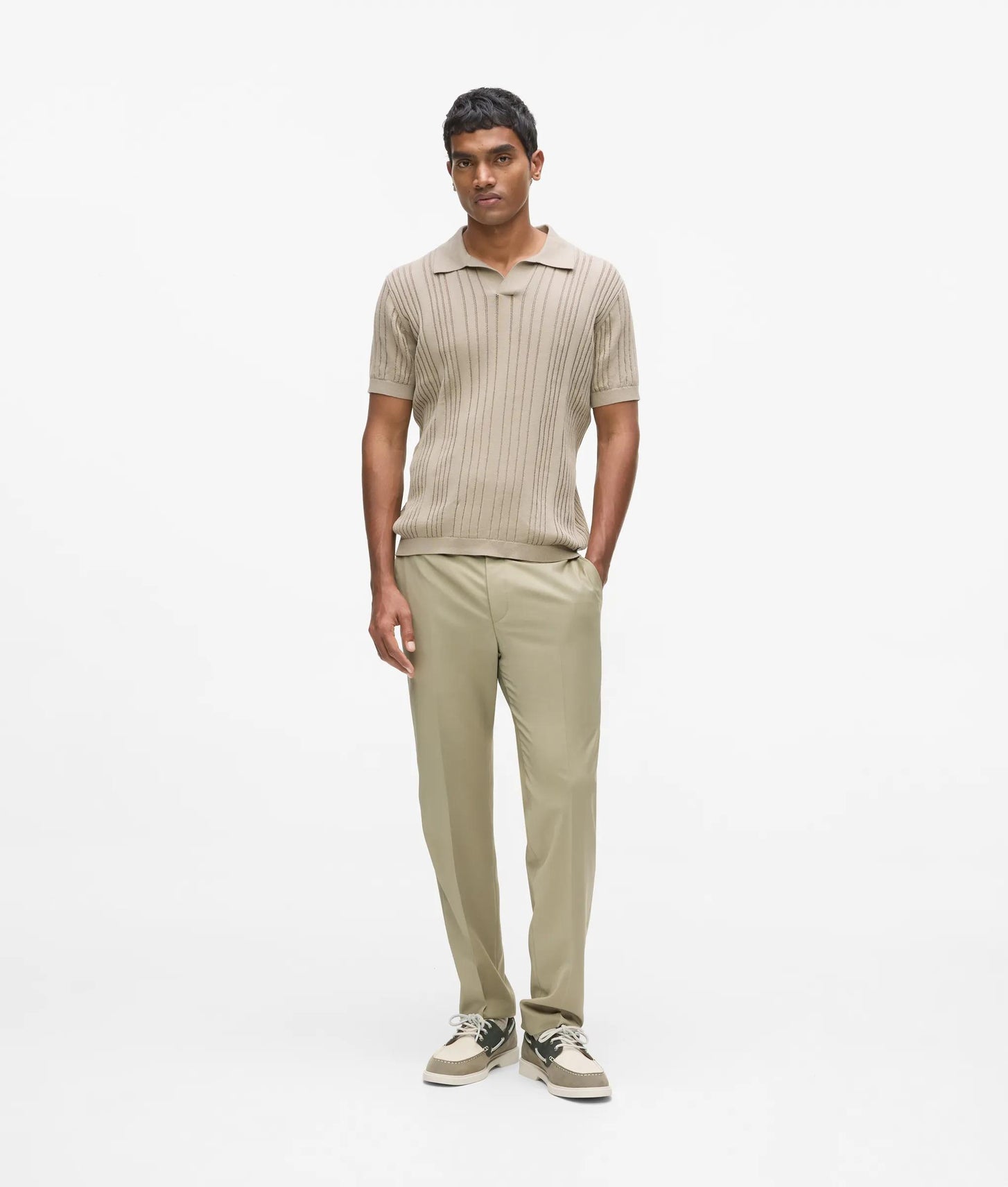 Karl Lagerfeld Rib-Knit Polo Shirt Khaki