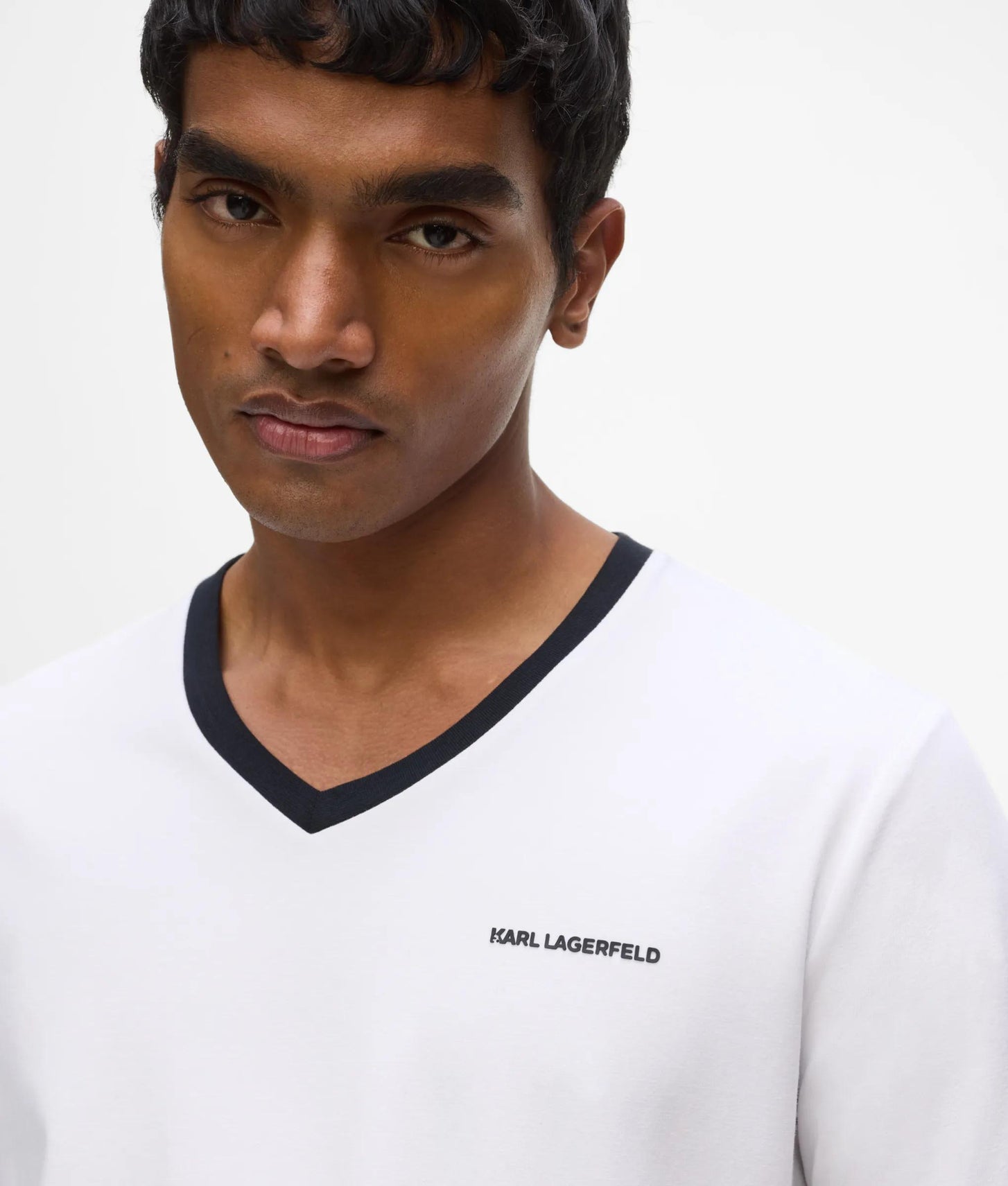 Karl Lagerfeld Contrast V-Neck T-Shirt White