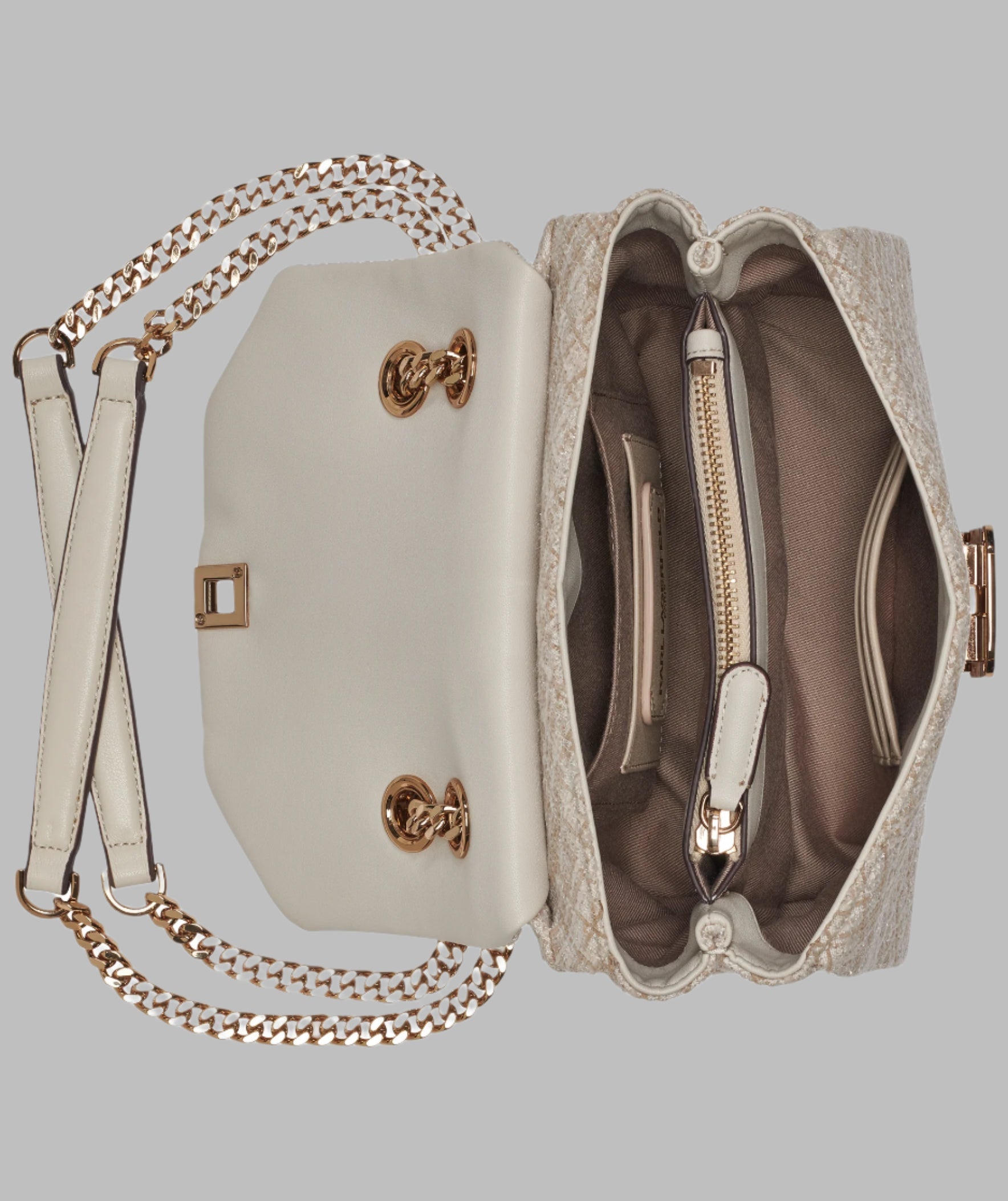 KarlLagerfeld Liana tweed shoulder bag beige