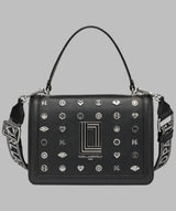 KarlLagerfeld Simone leather flap satchel with pins black