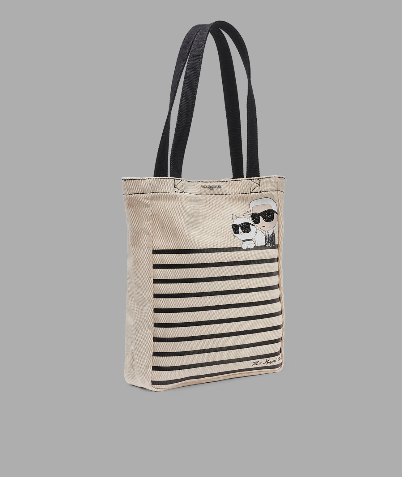 KarlLagerfeld Cannes karl & choupette striped tote natural/black