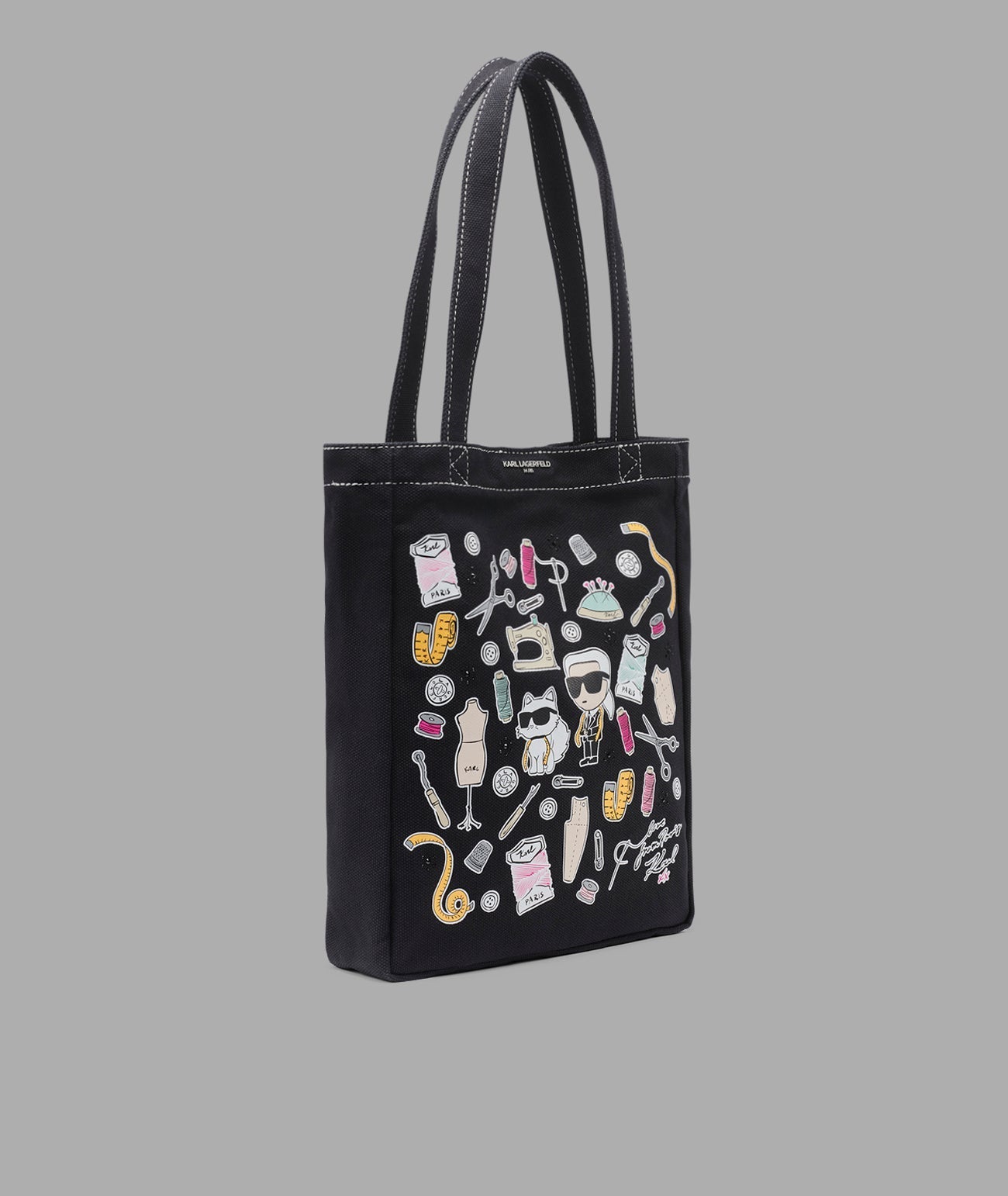 KarlLagerfeld Cannes karl & choupette canvas tote black