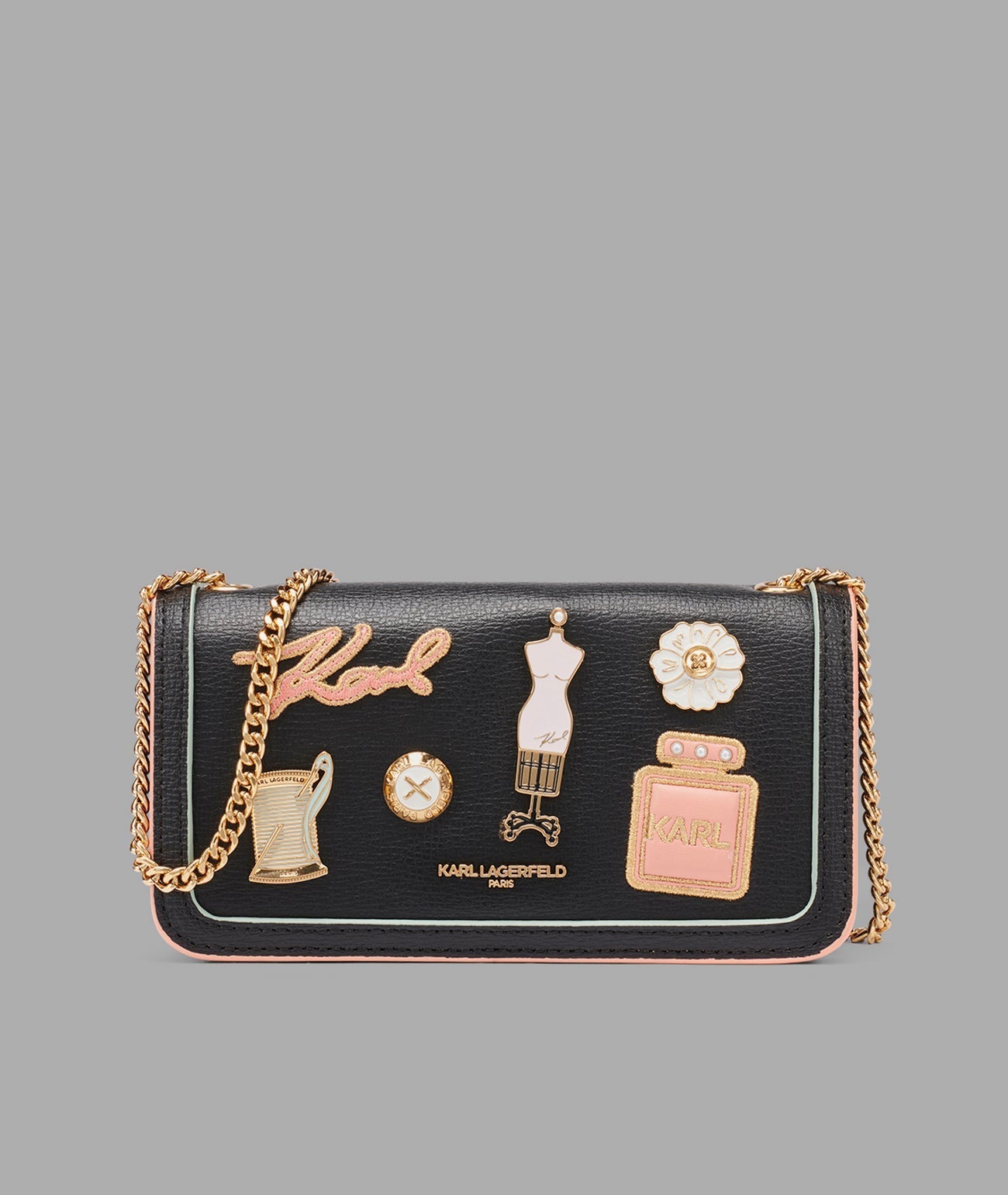 KarlLagerfeld Kosette shoulder bag with oversized fashion pins black / gold
