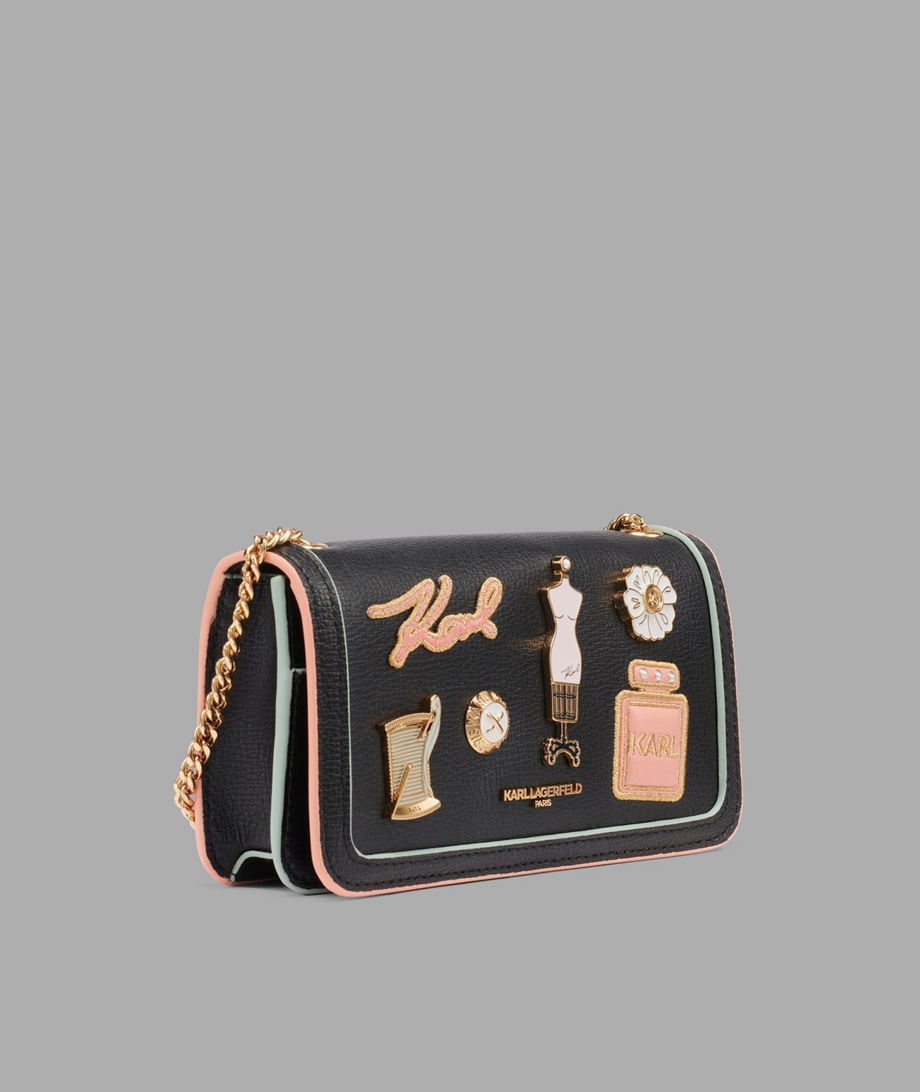 KarlLagerfeld Kosette shoulder bag with oversized fashion pins black / gold