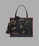 KarlLagerfeld Maybelle satchel with pins and contrast trim black / gold