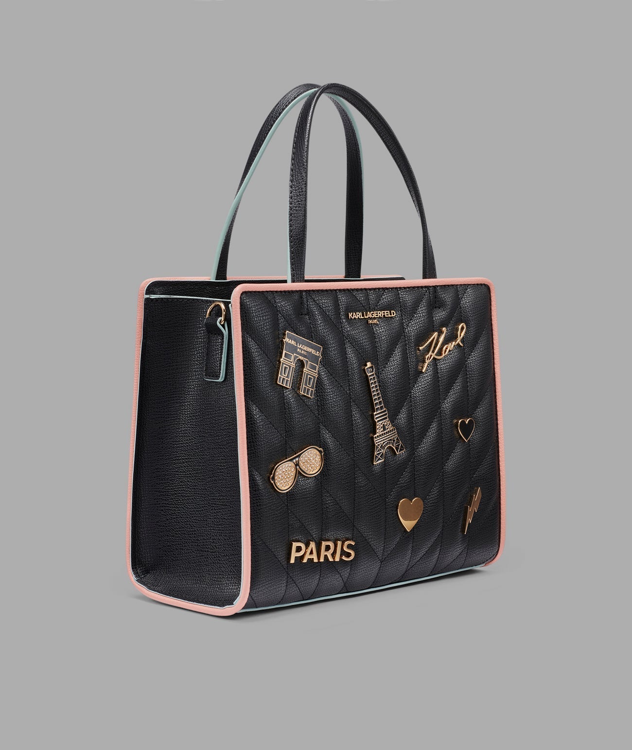 KarlLagerfeld Maybelle satchel with pins and contrast trim black / gold