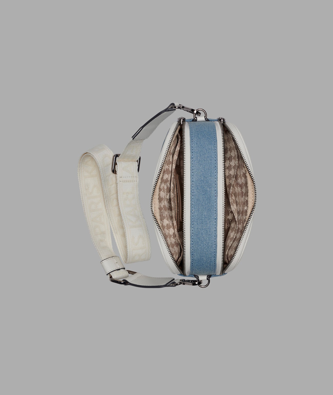 KarlLagerfeld Maybelle denim crossbody with duo pin light denim