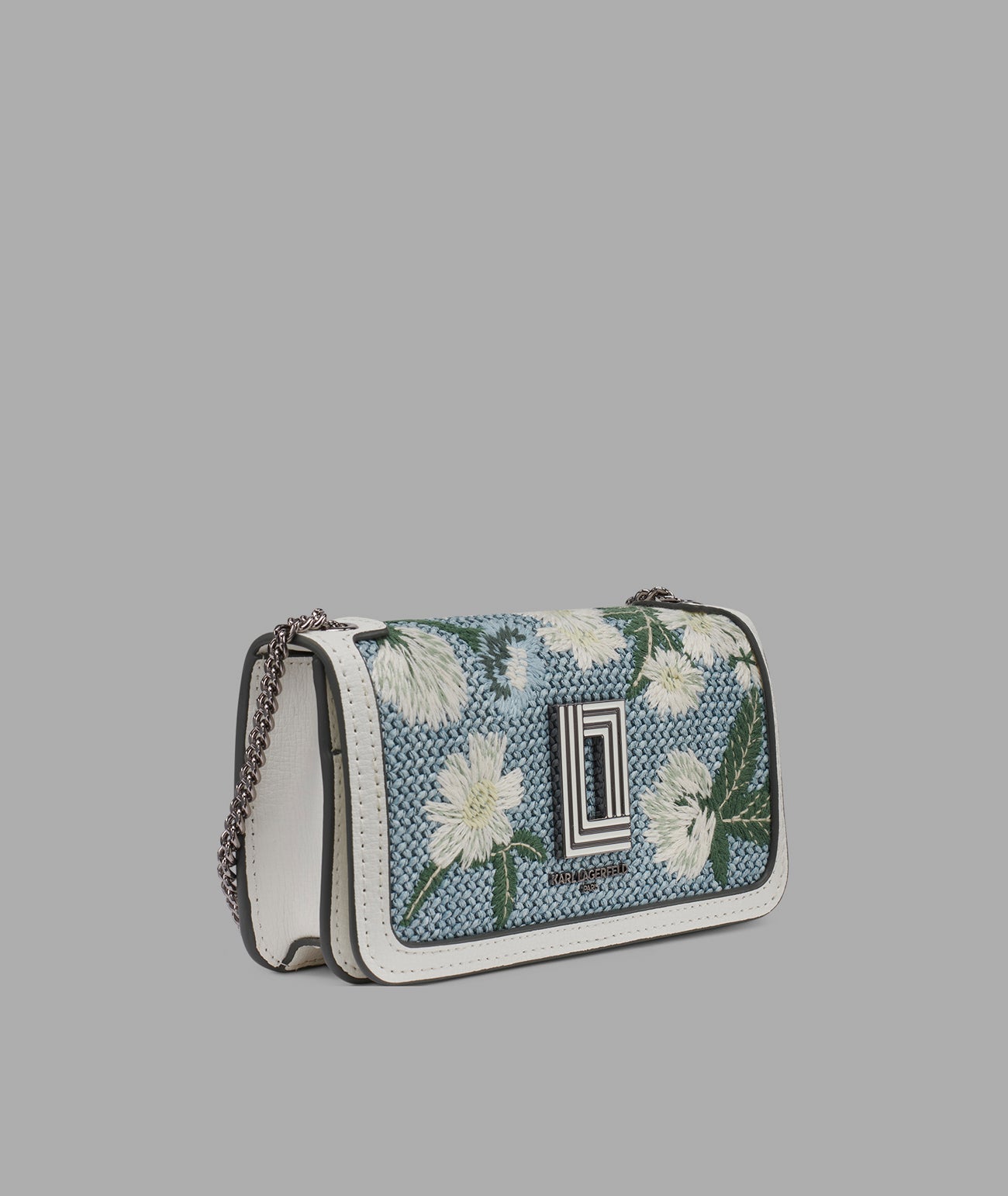 KarlLagerfeld Kosette floral raffia shoulder bag denim