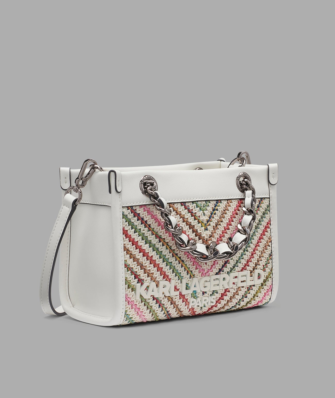 KarlLagerfeld Savoie raffia mini crossbody with chain strap raffia multi combo