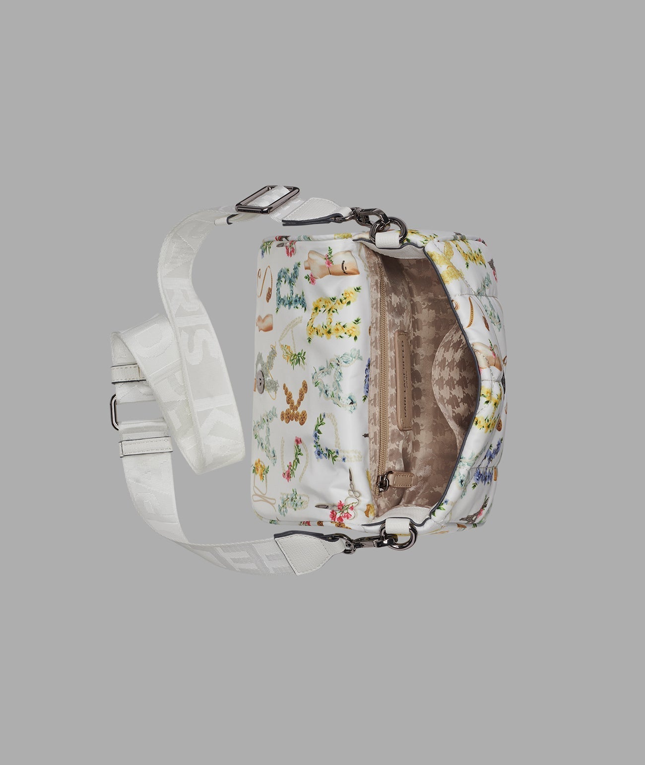 KarlLagerfeld Voyage logo crossbody with bow winter white multi