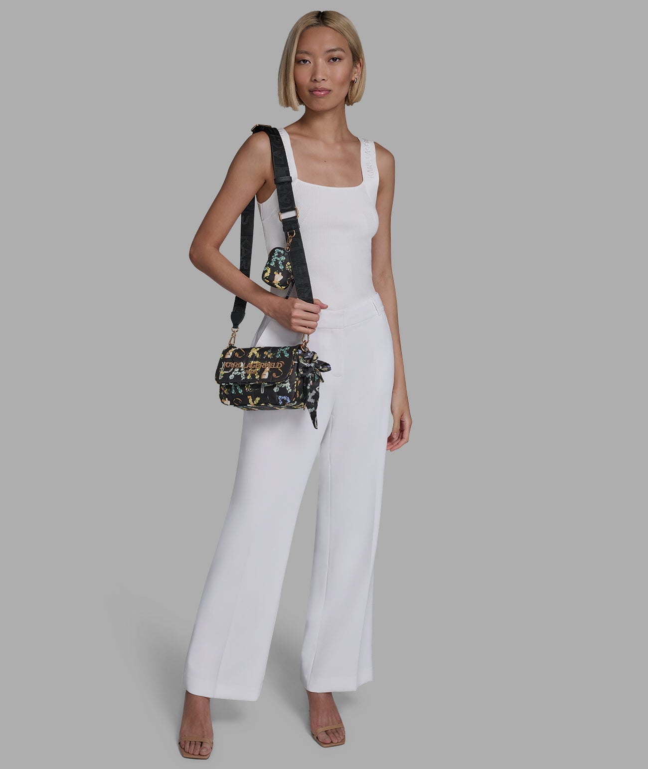 KarlLagerfeld Voyage logo crossbody with bow black multi