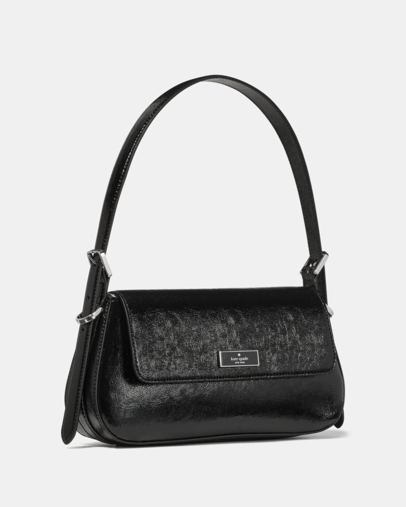 KateSpade Bridget Crinkle Patent Small Flap Shoulder Black
