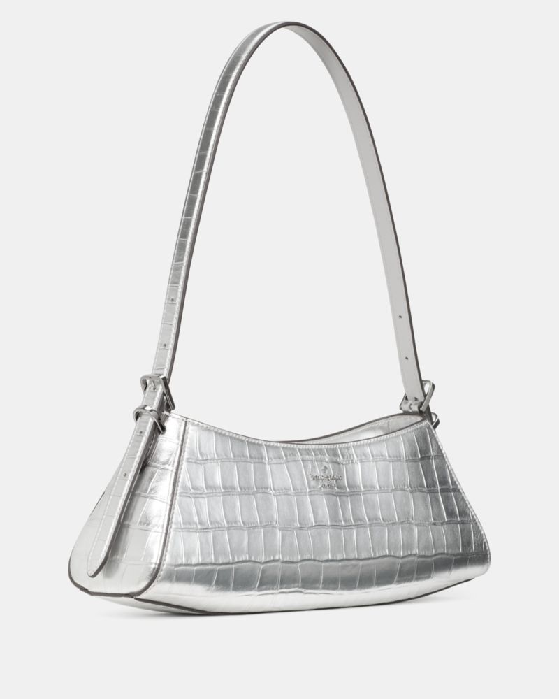 KateSpade Frankie Metallic Croc Embossed Small East West Shoulder Silver